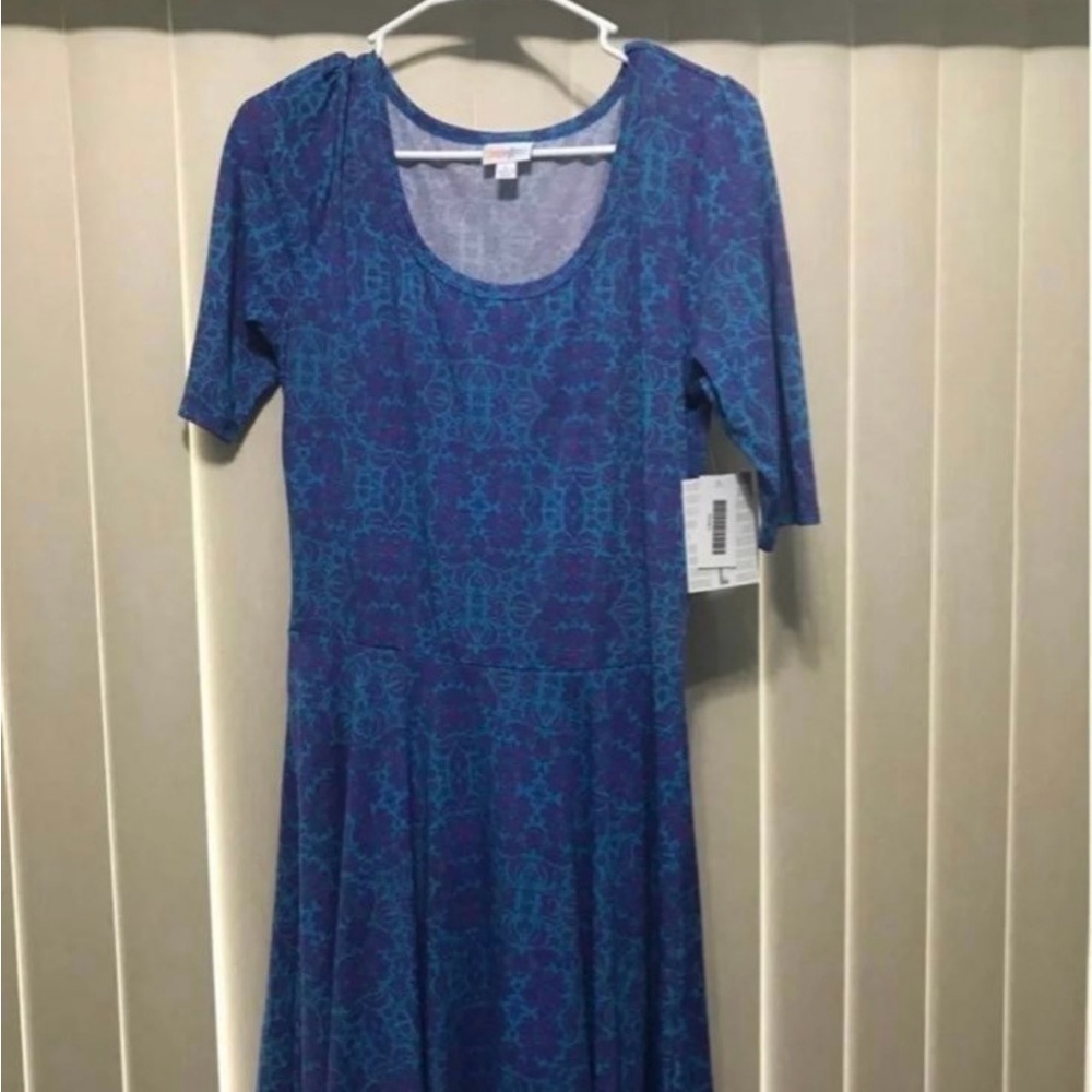 LuLaRoe Nicole BNWT Large Blue and Teal Patterned Dress